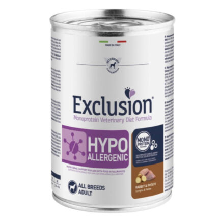 exclusion hypoallergenic adult all breeds rabbit potato alimento umido cane intolleranze