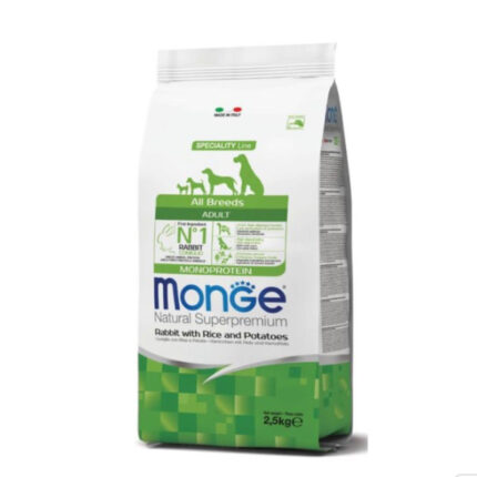 monge dog adult all breeds monoprotein coniglio riso patate alimento completo 2.5kg