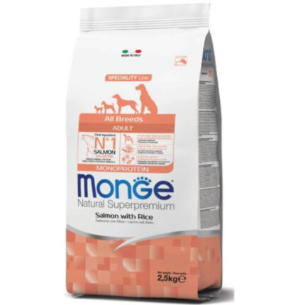 monge dog adult all breeds salmone riso monoprotein alimento completo 2.5kg
