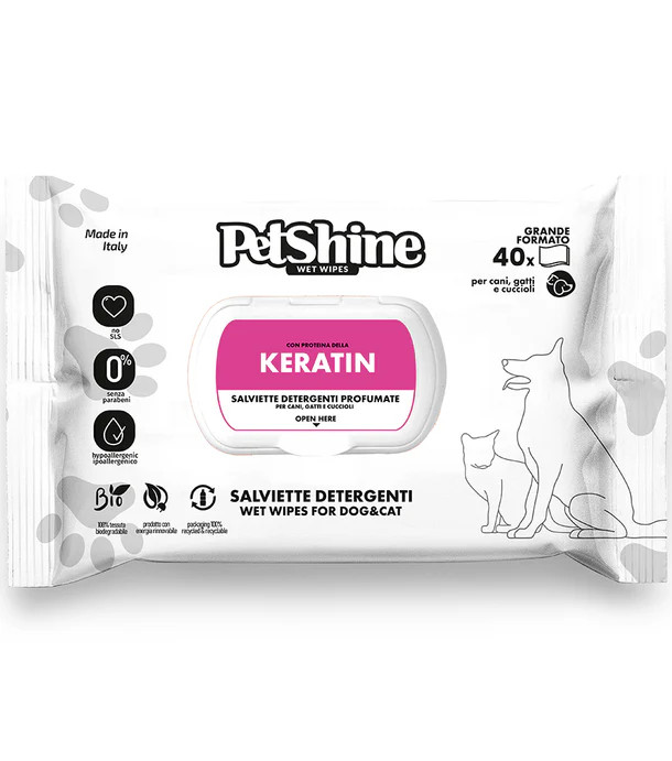 petshine dog_cat pz. 40 keratina PetShine dog/cat Salviette pz. 40 specifiche keratina
