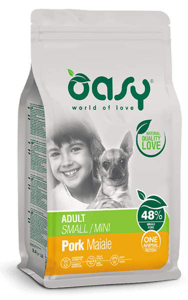 oasy dog adult small mini maiale gr. 800.