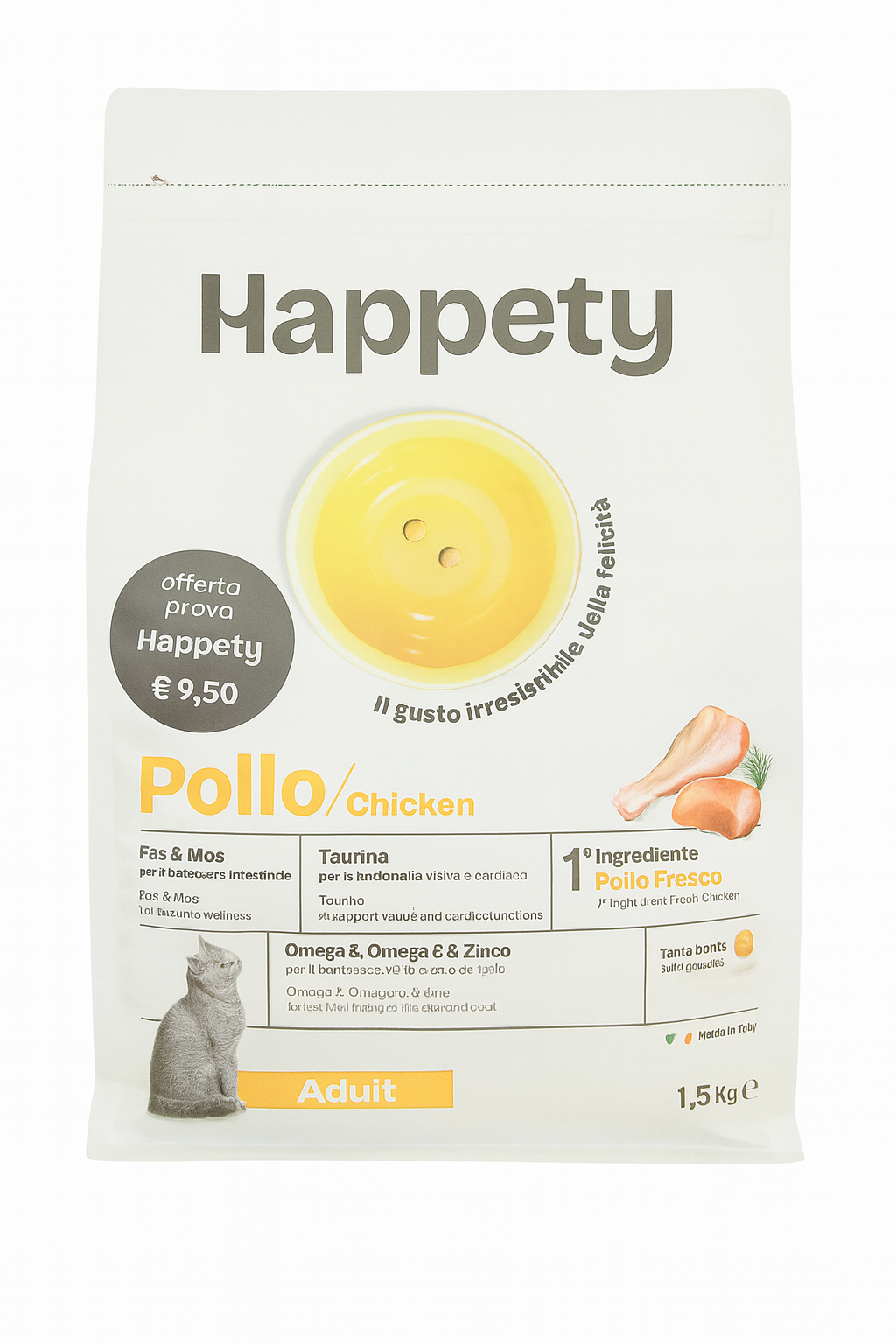 happety cat6 dry adult pollo kg. 1,5 Happety dry cat adult pollo - immagine 1